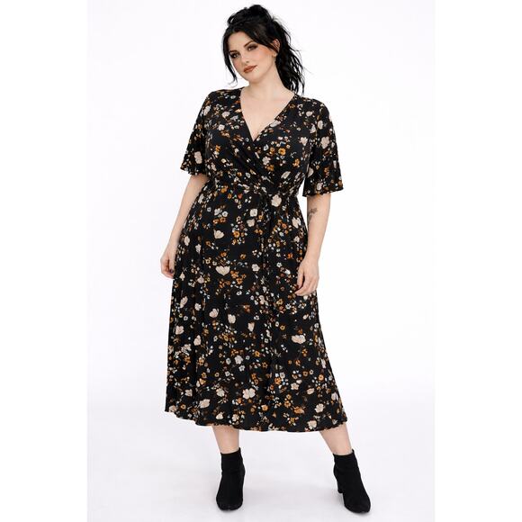 torrid Dresses & Skirts - Torrid Womens 2X Plus Size Dress Floral Midi Short Sleeve Wrap Peasant Boho